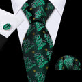 Emerald Green Christmas Tree Tie, Pocket Square, and Cufflinks Silk Tie Set - GentCrest