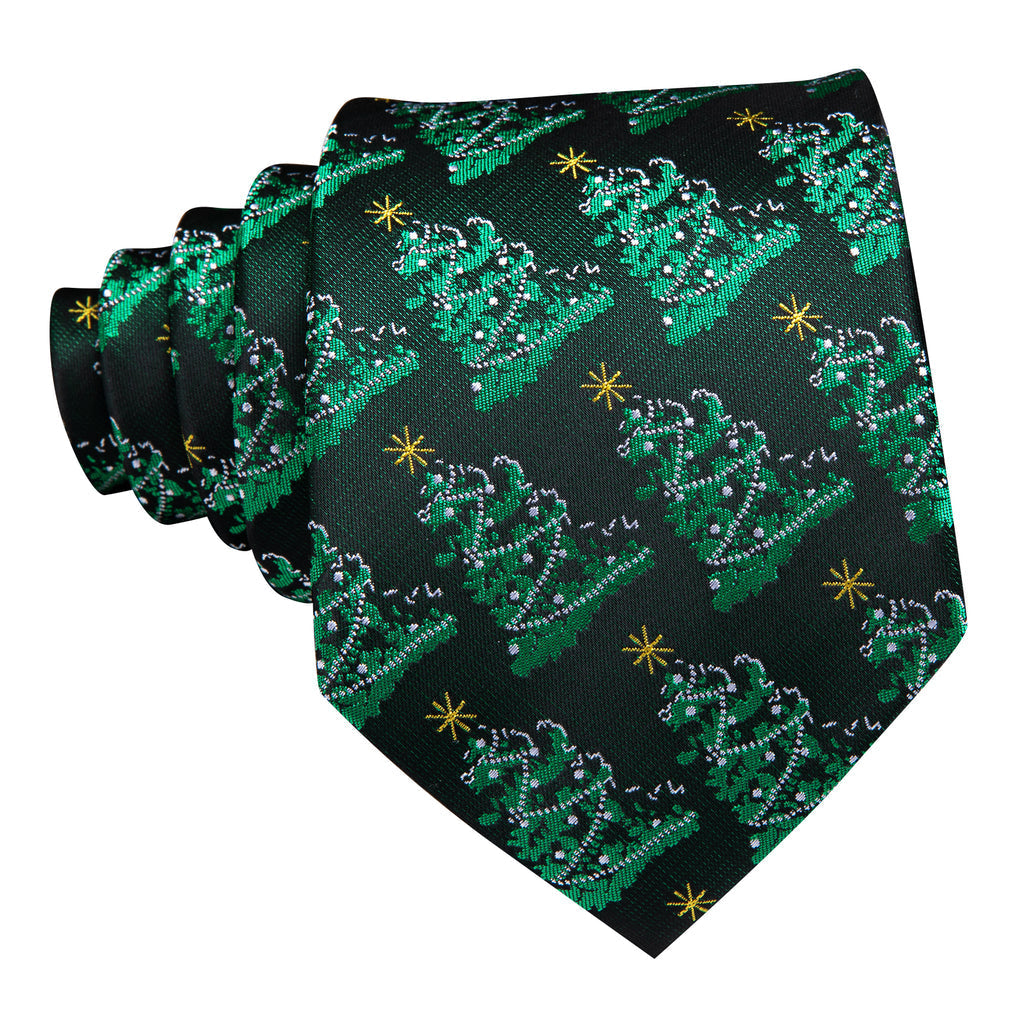 Emerald Green Christmas Tree Tie, Pocket Square, and Cufflinks Silk Tie Set - GentCrest - View 3