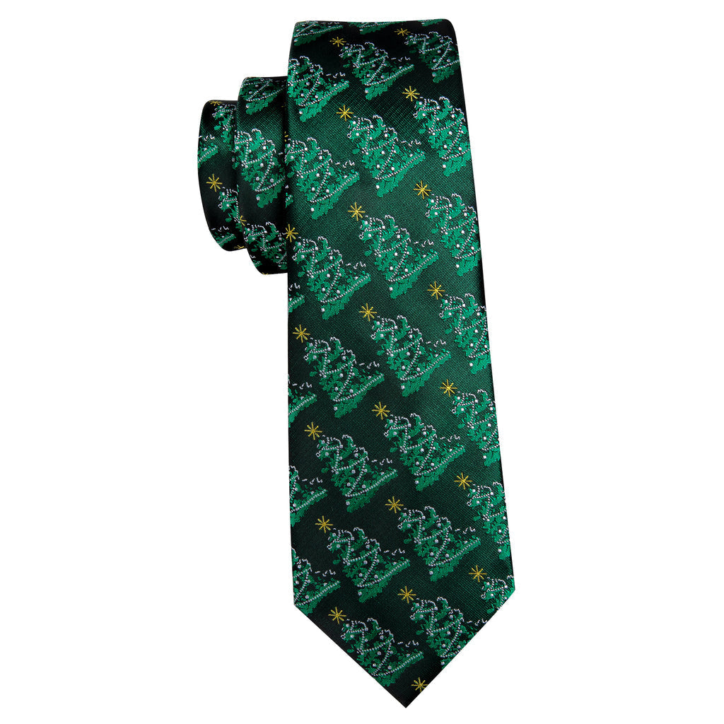 Emerald Green Christmas Tree Tie, Pocket Square, and Cufflinks Silk Tie Set - GentCrest - View 4