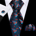 Blue & Red Christmas Jacquard Silk Tie, Pocket Square, and Cufflinks Silk Tie Set - GentCrest