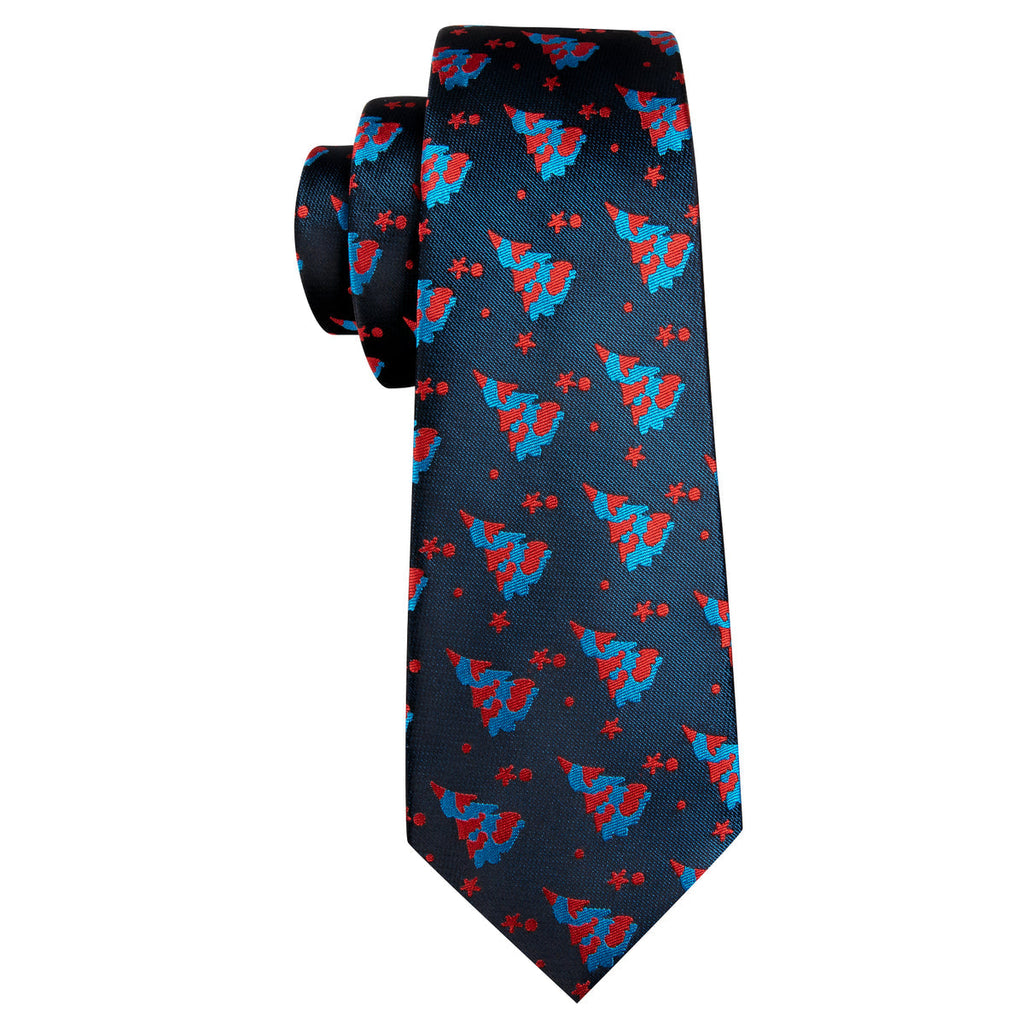 Blue & Red Christmas Jacquard Silk Tie, Pocket Square, and Cufflinks Silk Tie Set - GentCrest - View 3