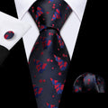 Black Red Christmas Jacquard Silk Tie Set - GentCrest
