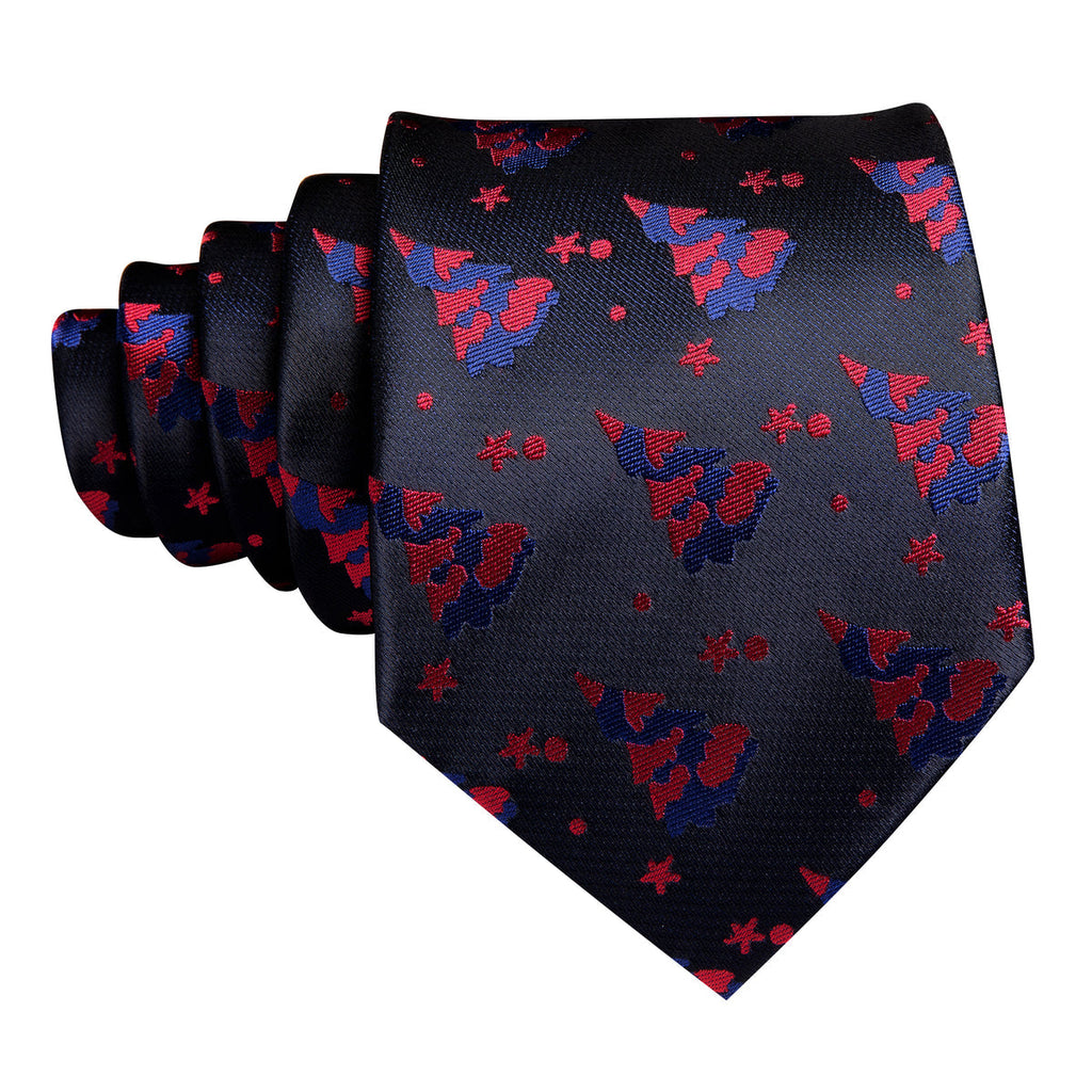 Black Red Christmas Jacquard Silk Tie Set - GentCrest - View 3