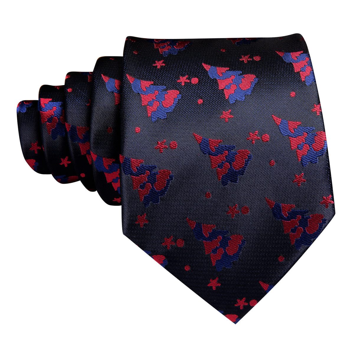 Black Red Christmas Jacquard Silk Tie Set - GentCrest - View 3