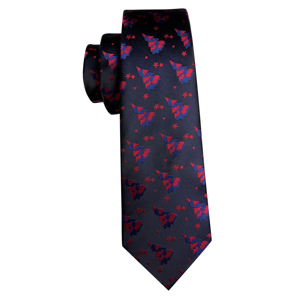 Black Red Christmas Jacquard Silk Tie Set - GentCrest - View 4