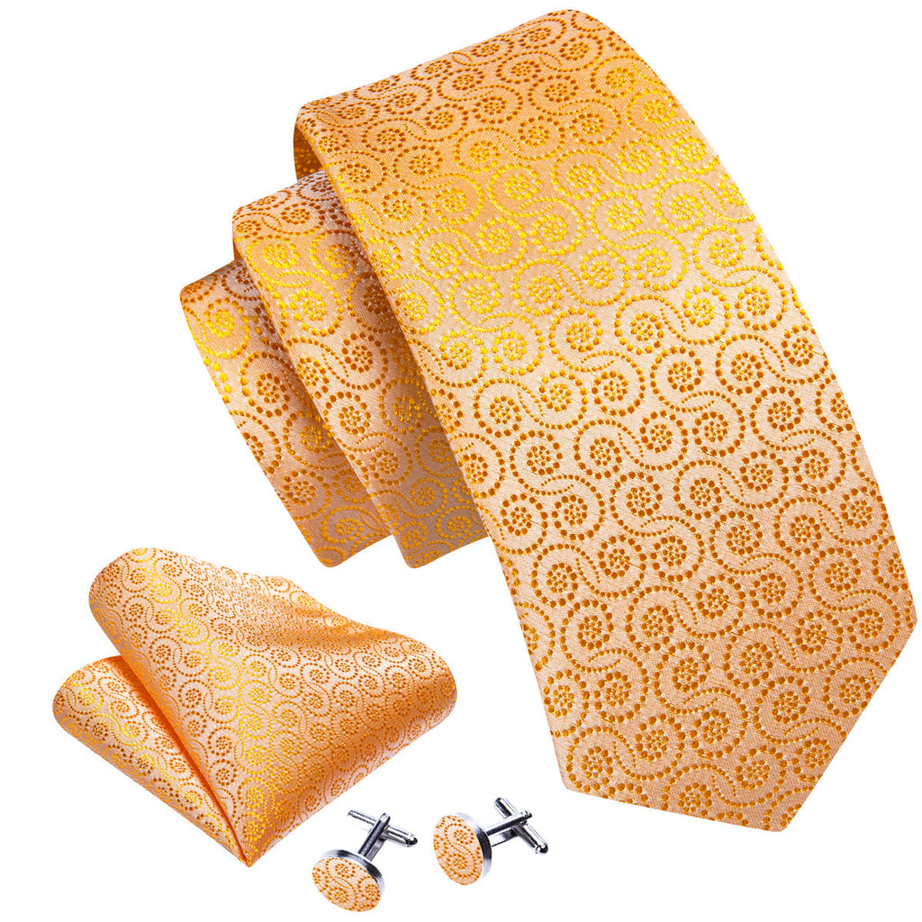 Gold Yellow Floral Silk Tie Set - GentCrest - View 4