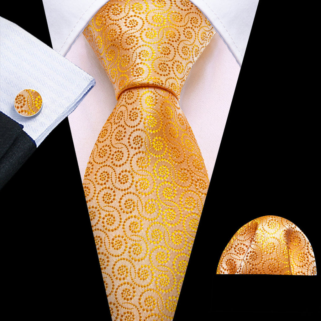Gold Yellow Floral Silk Tie Set - GentCrest
