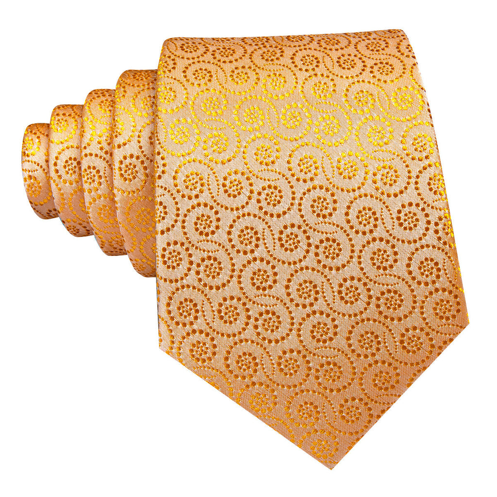 Gold Yellow Floral Silk Tie Set - GentCrest - View 5
