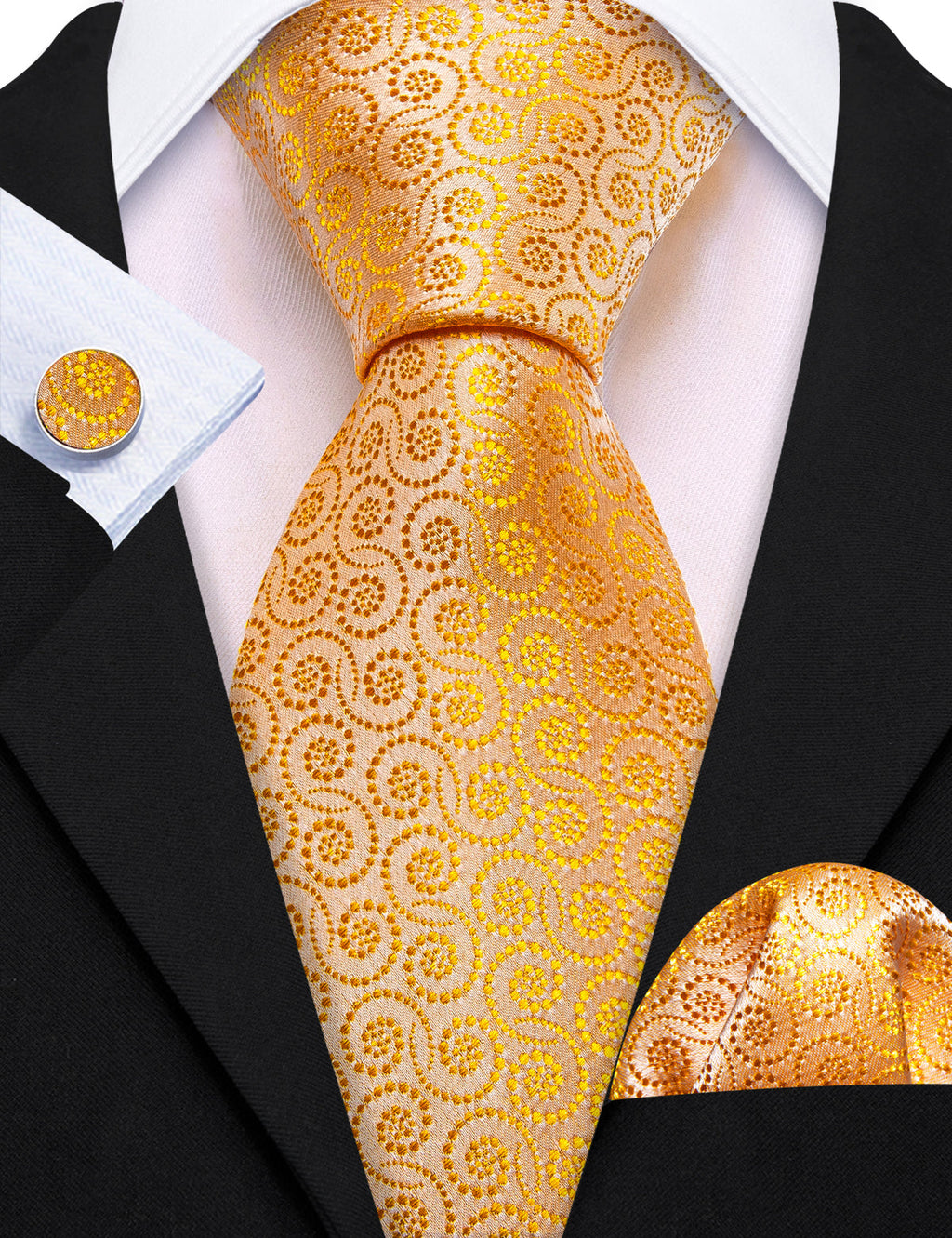 Gold Yellow Floral Silk Tie Set - GentCrest - View 2
