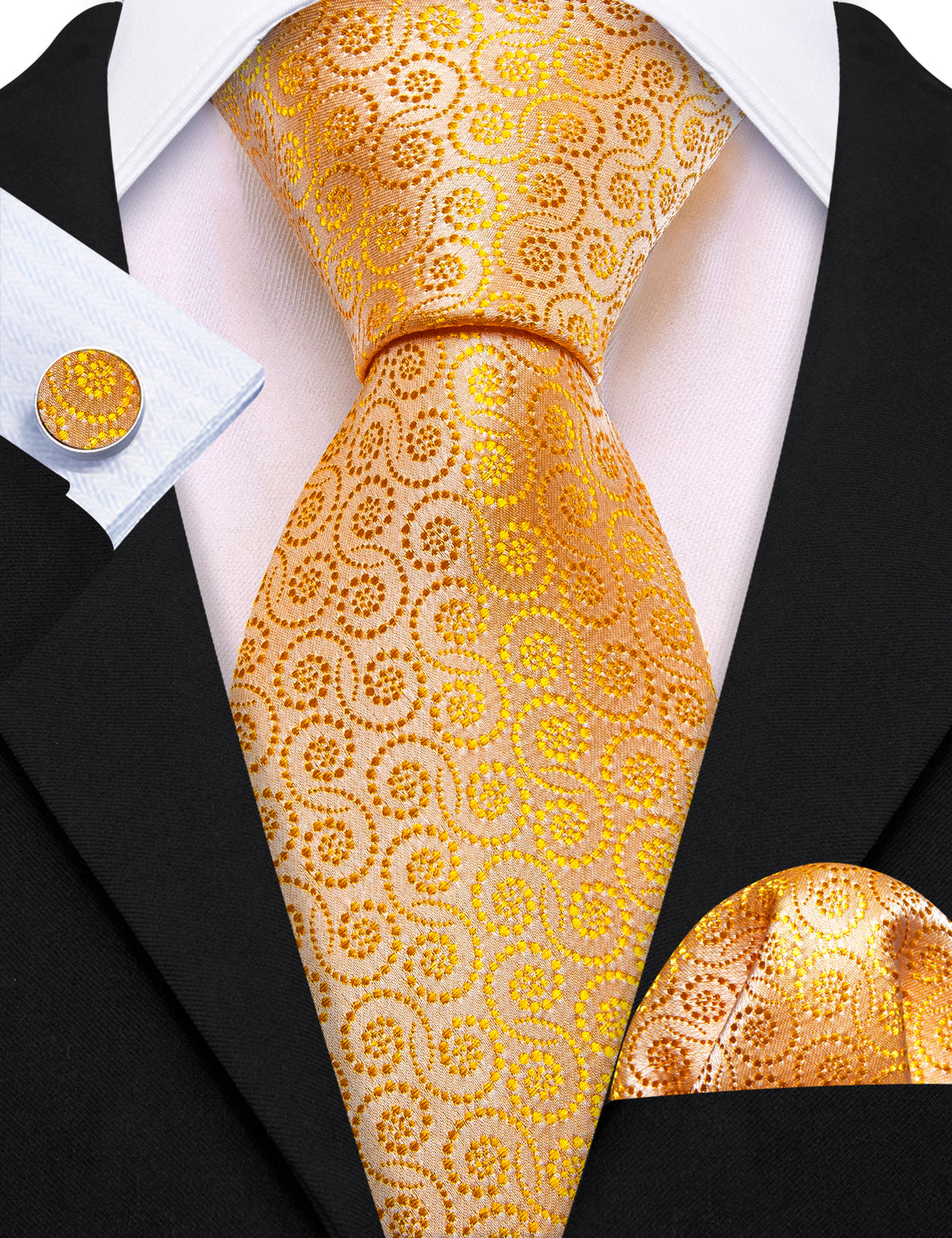 Gold Yellow Floral Silk Tie Set - GentCrest - View 2