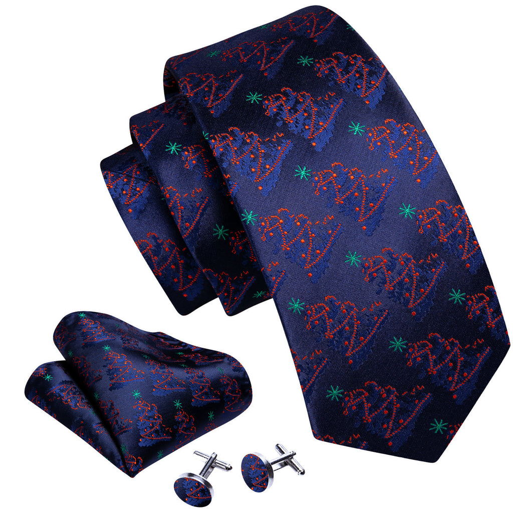Christmas Ultra Marine Xmas Tree Pattern Silk Tie Set - GentCrest - View 2