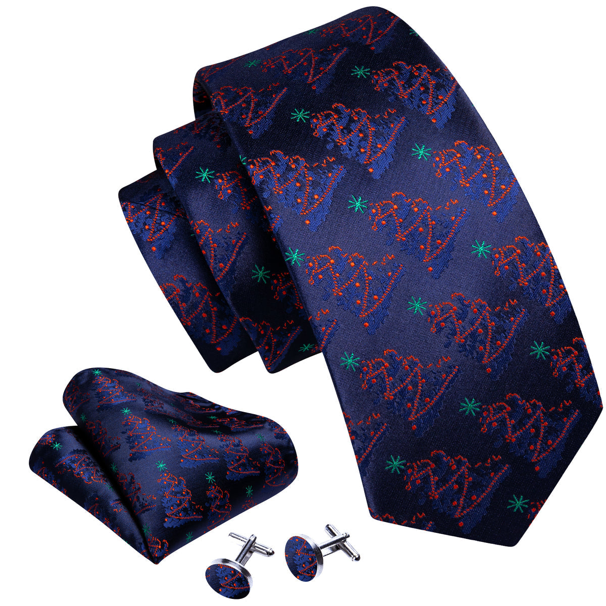 Christmas Ultra Marine Xmas Tree Pattern Silk Tie Set - GentCrest - View 2