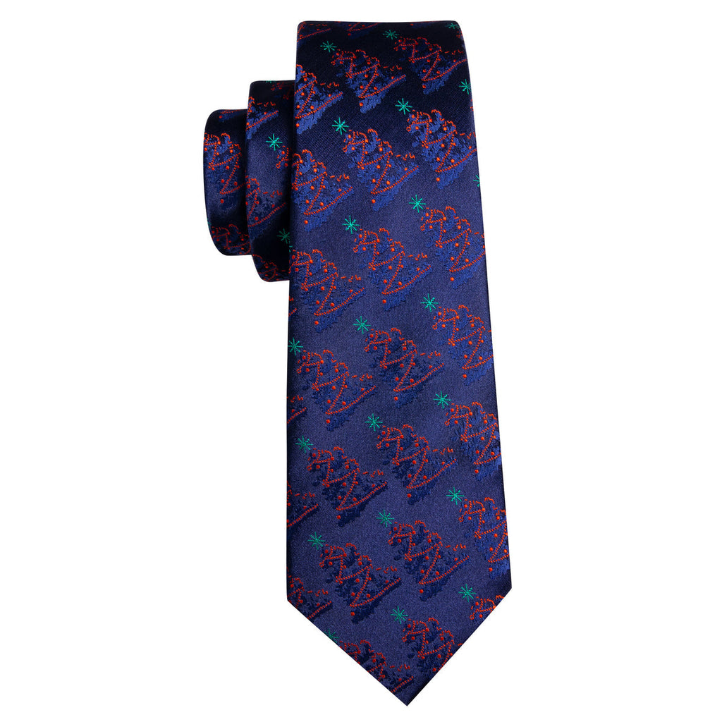 Christmas Ultra Marine Xmas Tree Pattern Silk Tie Set - GentCrest - View 4