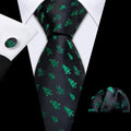 Midnight Black & Emerald Green Christmas Tree Silk Tie, Pocket Square, and Cufflinks Silk Tie Set - GentCrest