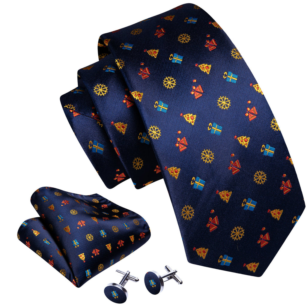 Blue Christmas Printed Pattern Silk Tie Set - GentCrest - View 2