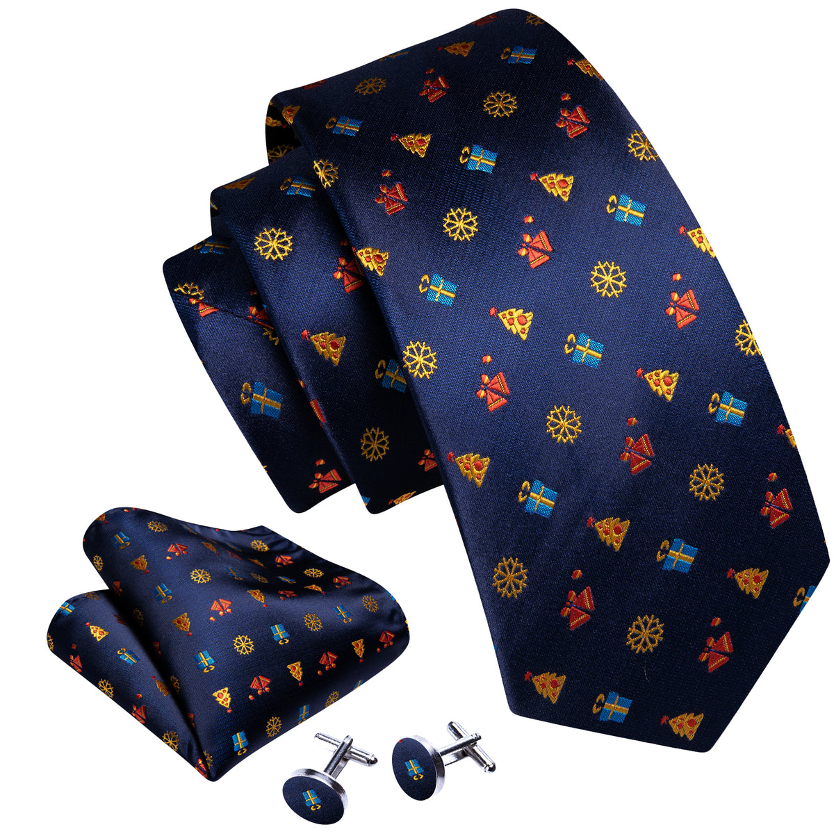 Blue Christmas Printed Pattern Silk Tie Set - GentCrest - View 2