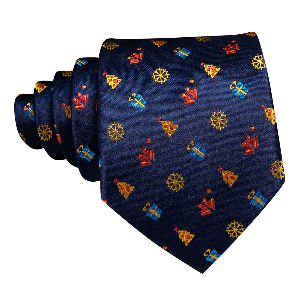 Blue Christmas Printed Pattern Silk Tie Set - GentCrest - View 3