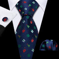 Blue Red Christmas Pattern Silk Tie Set - GentCrest