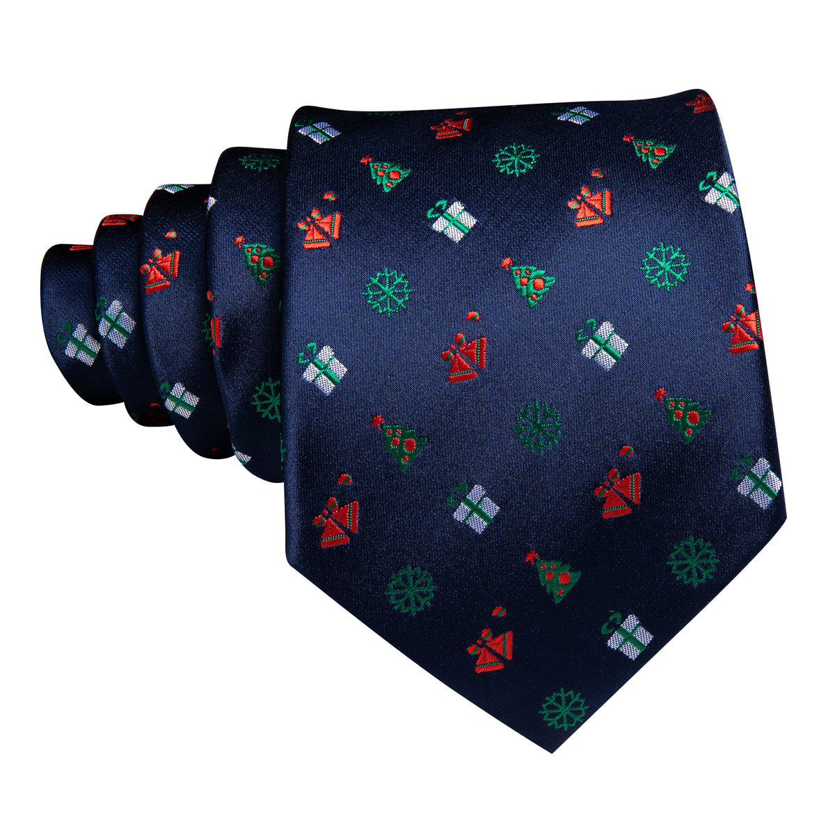 Blue Red Christmas Pattern Silk Tie Set - GentCrest - View 4