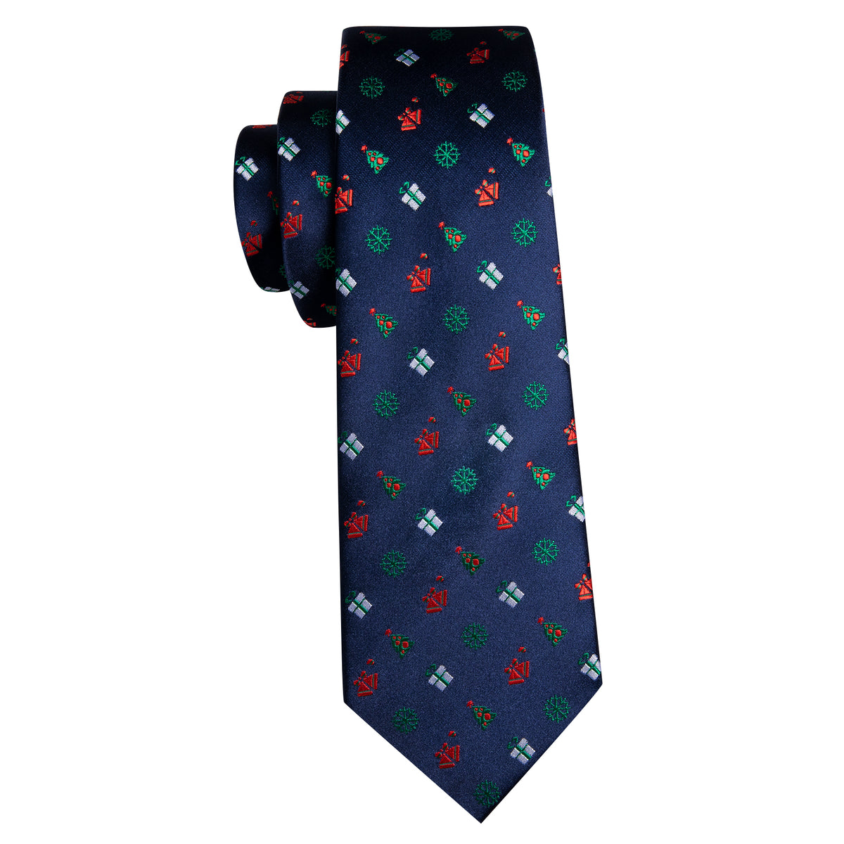 Blue Red Christmas Pattern Silk Tie Set - GentCrest - View 5