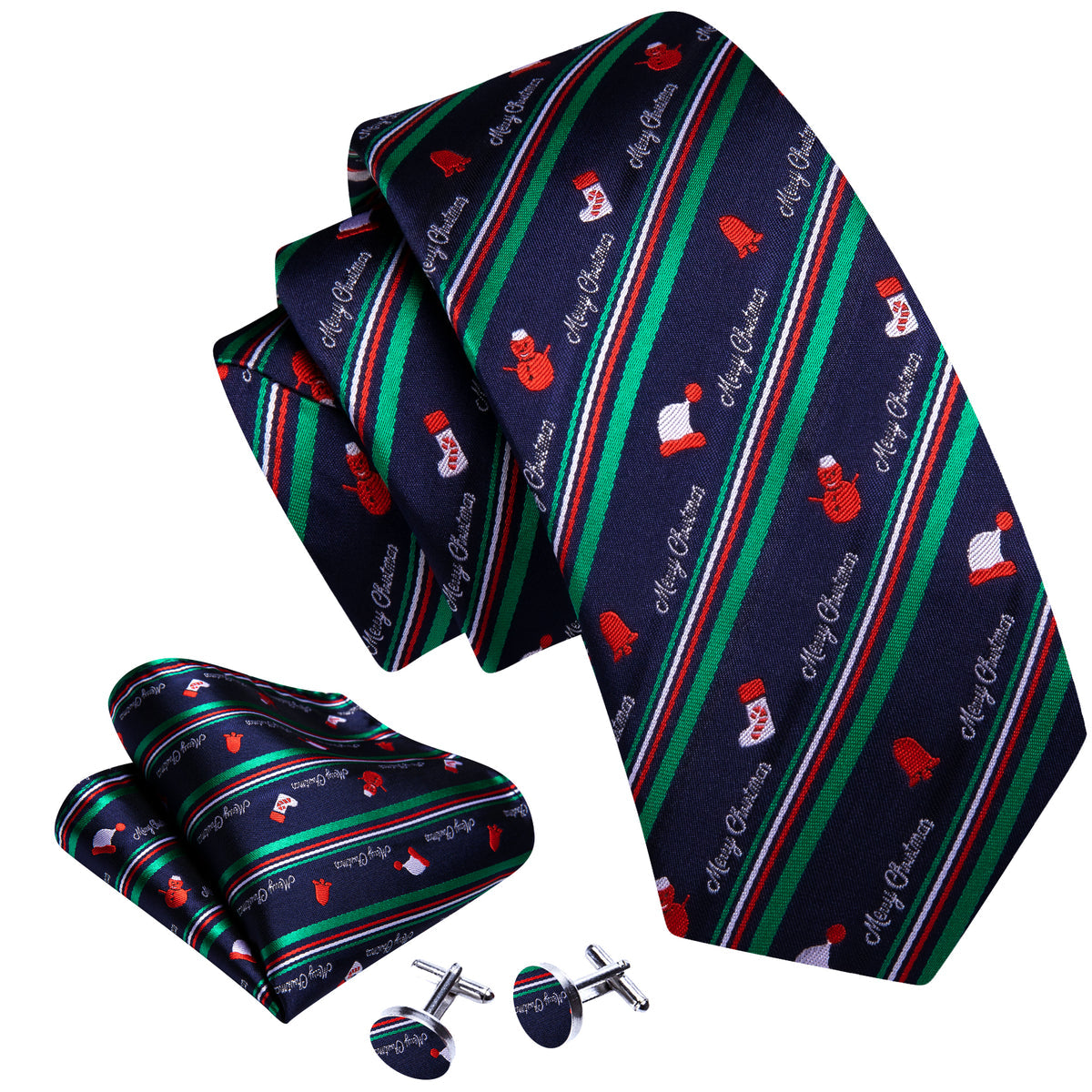 Blue Christmas Santa Hat Silk Tie Set - GentCrest - View 2
