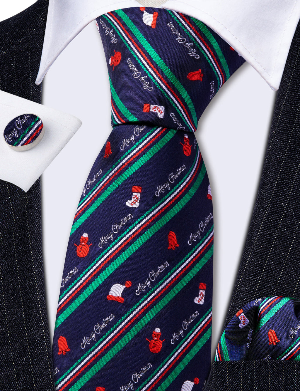 Blue Christmas Santa Hat Silk Tie Set - GentCrest - View 5