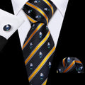 Black Yellow Christmas Santa Claus Pattern Silk Tie Set - GentCrest
