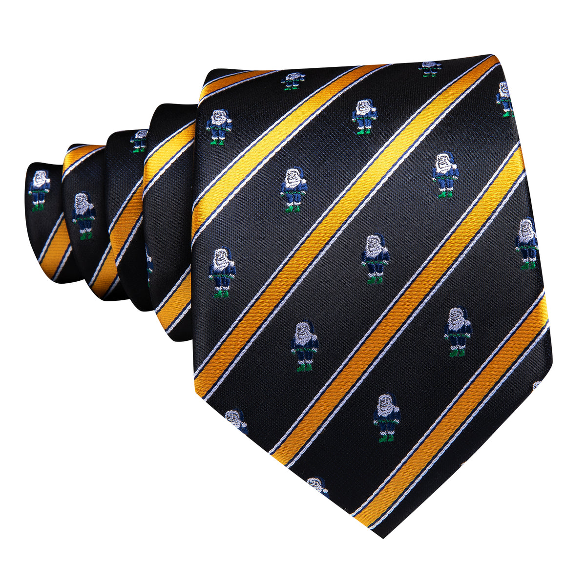 Black Yellow Christmas Santa Claus Pattern Silk Tie Set - GentCrest - View 4