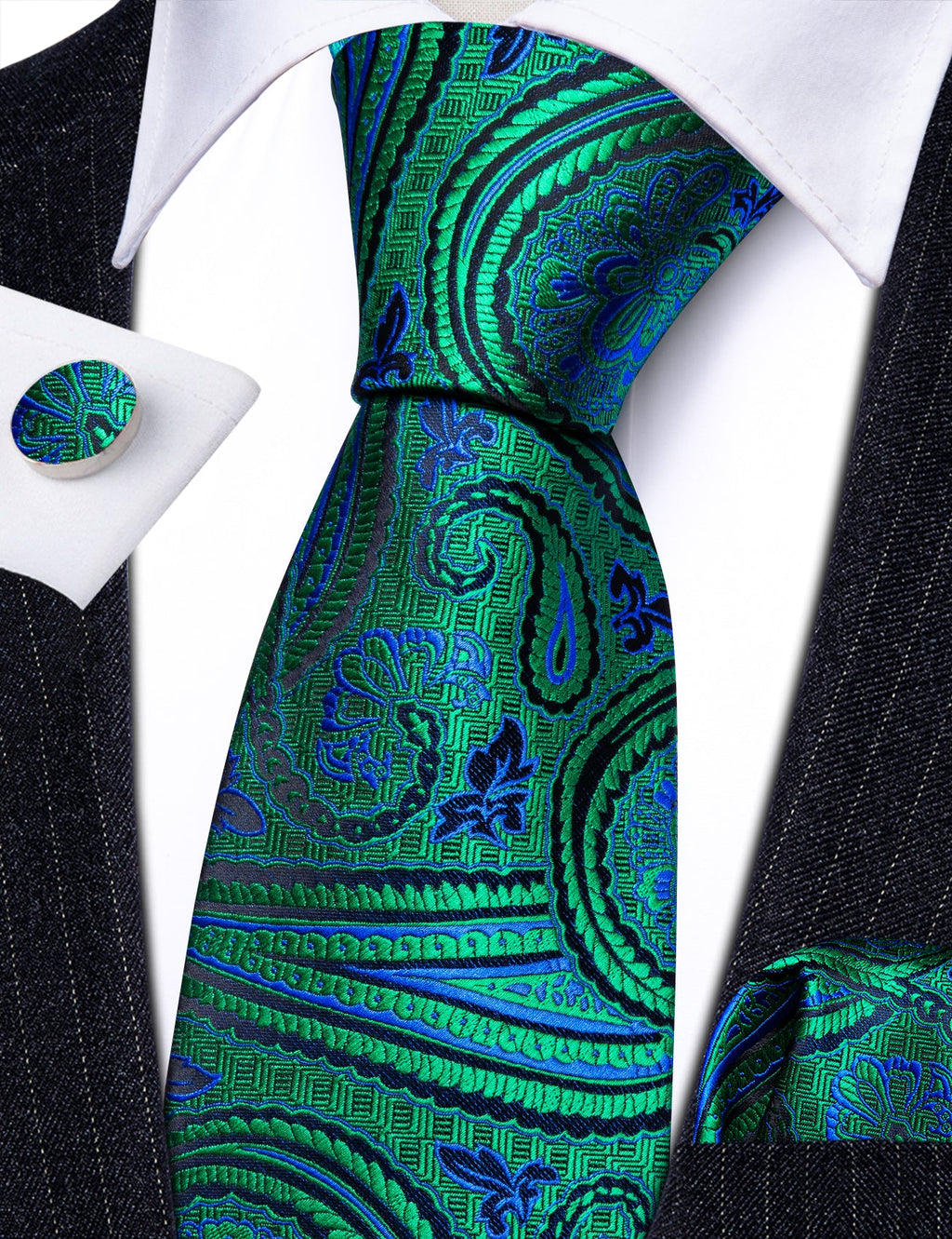 GentCrest Blue Paisley Tie Hanky Cufflinks Set - Image 4