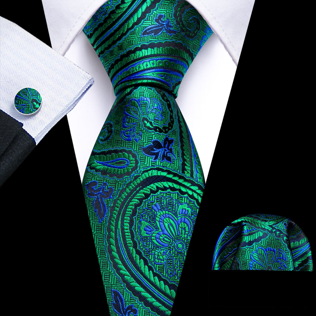 GentCrest Blue Paisley Tie Hanky Cufflinks Set - Image 1
