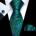 Blue and Green Paisley Floral Silk Tie Set - GentCrest