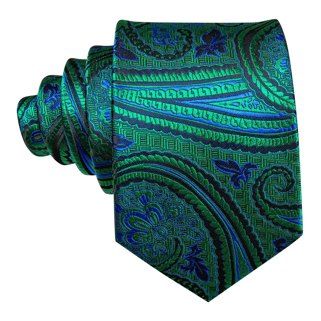 Blue and Green Paisley Floral Silk Tie Set - GentCrest - View 3