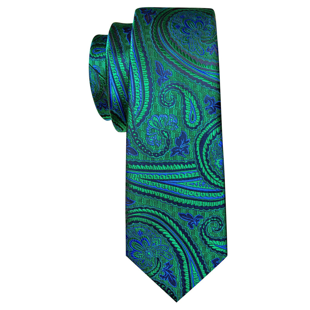Blue and Green Paisley Floral Silk Tie Set - GentCrest - View 4