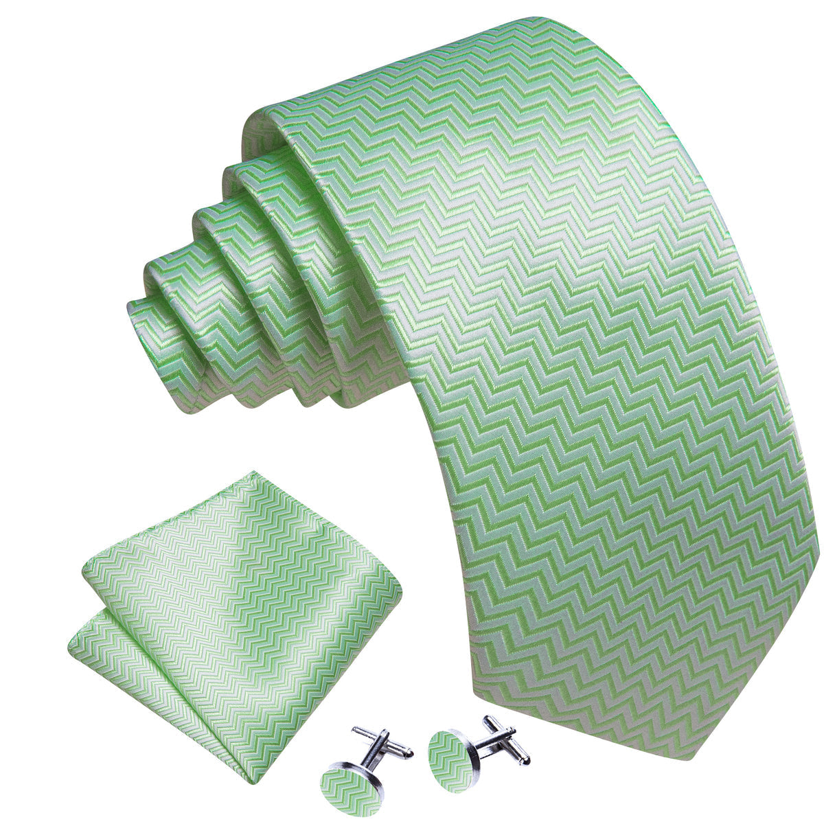 Turquoise Green Ripple Silk Tie Set - GentCrest - View 3
