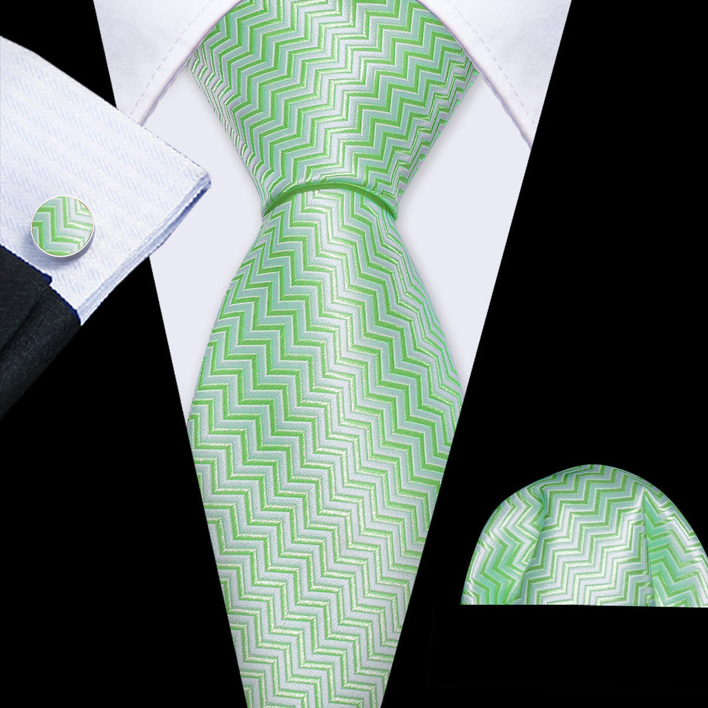 Turquoise Green Ripple Silk Tie Set - GentCrest