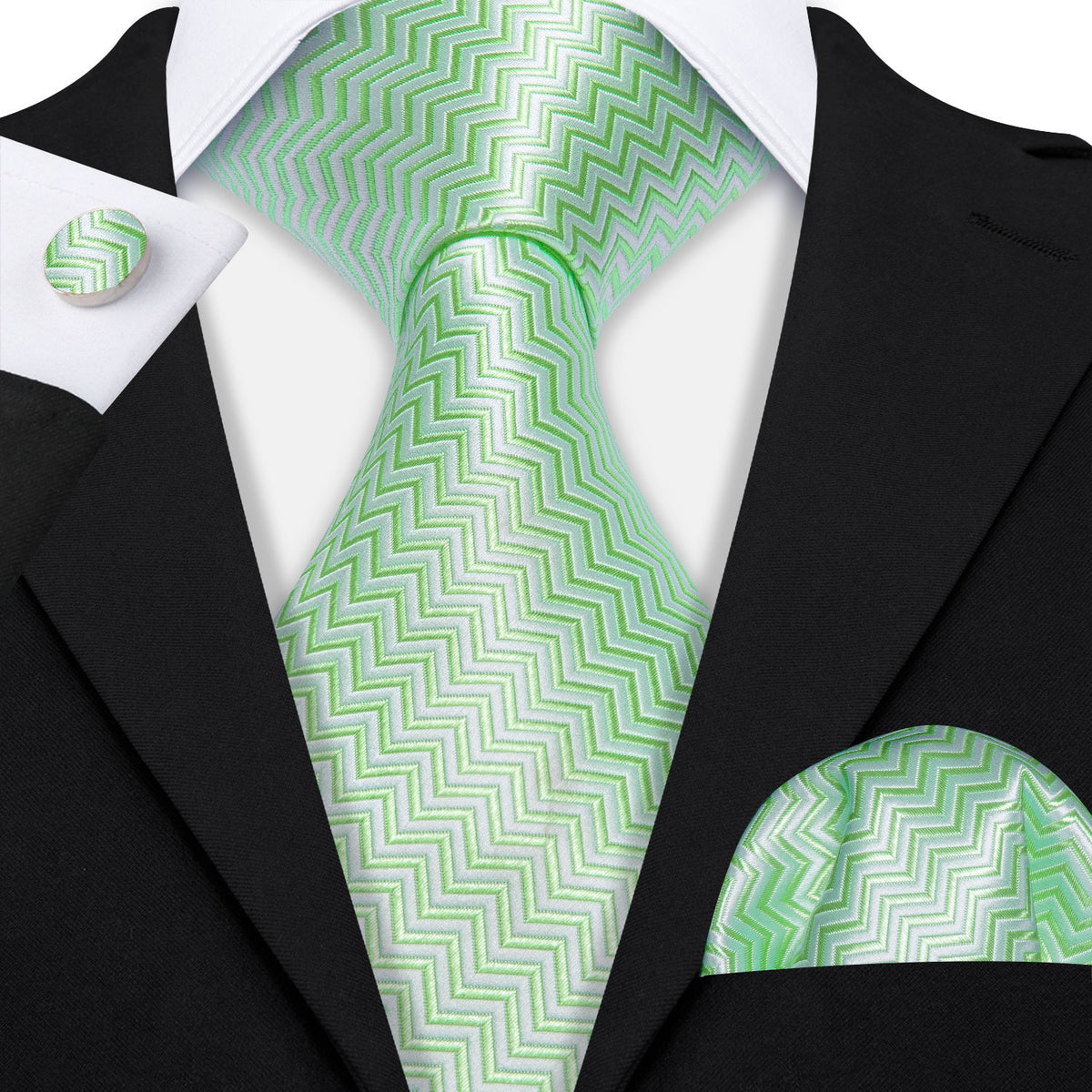 Turquoise Green Ripple Silk Tie Set - GentCrest - View 2