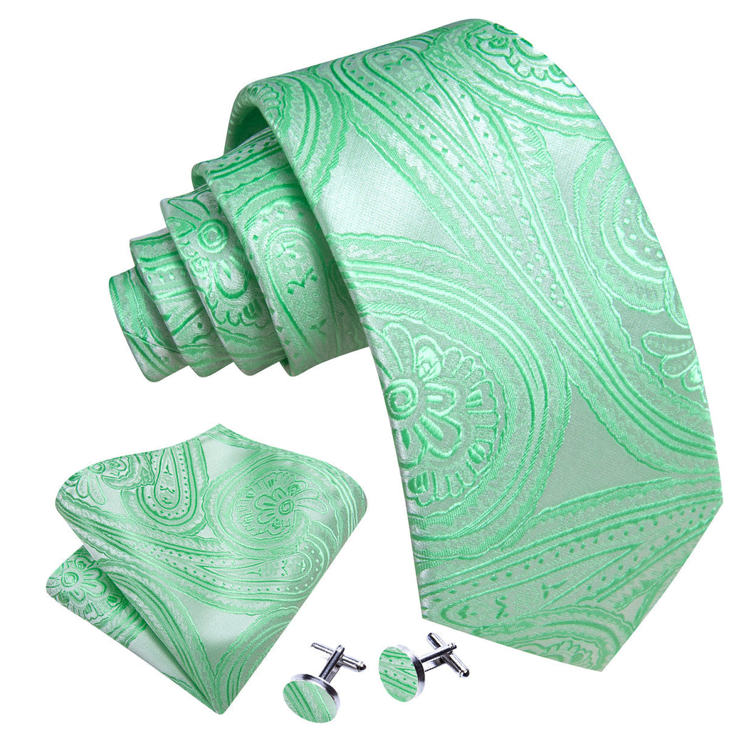 Light Green Paisley Silk Tie Set - GentCrest - View 3