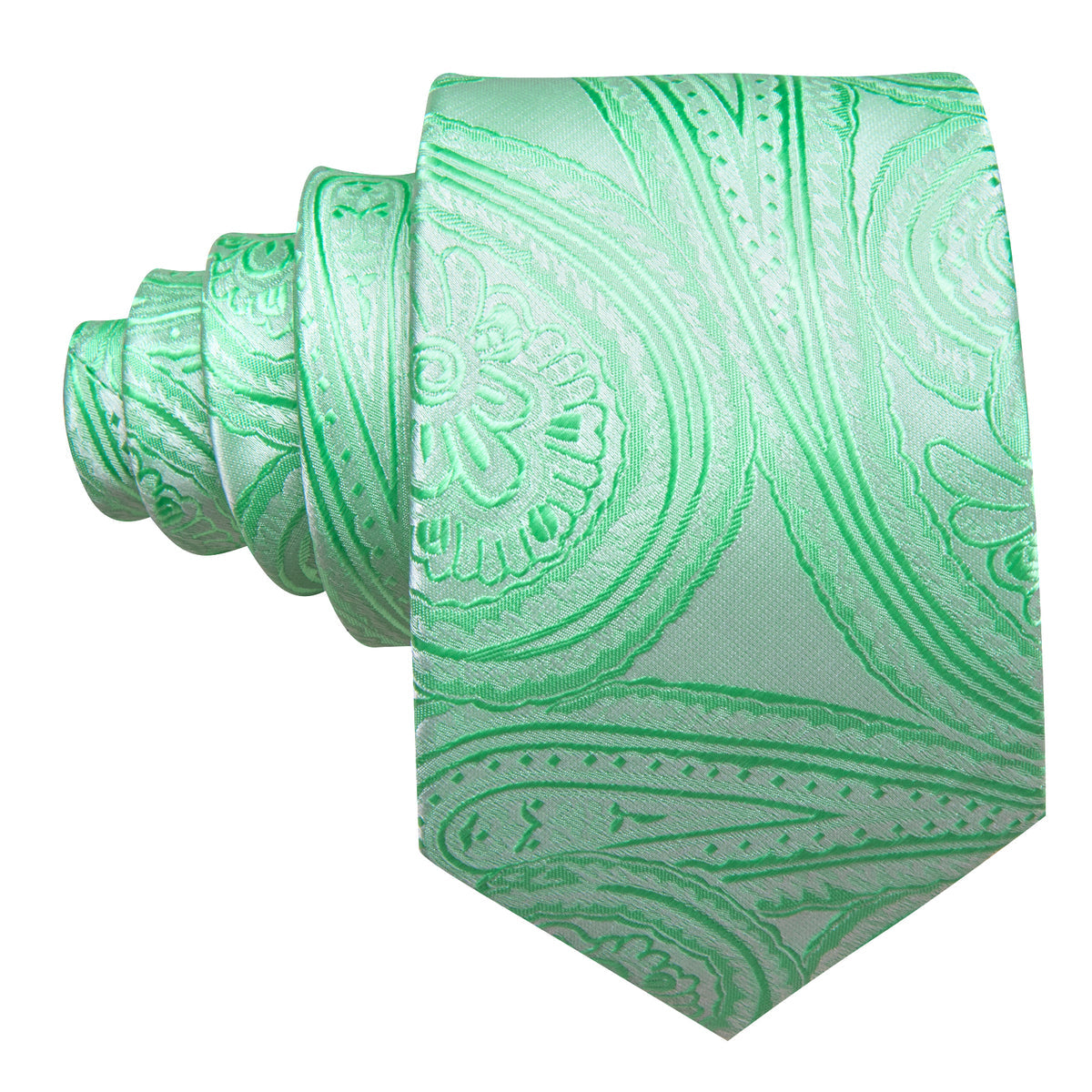 Light Green Paisley Silk Tie Set - GentCrest - View 4