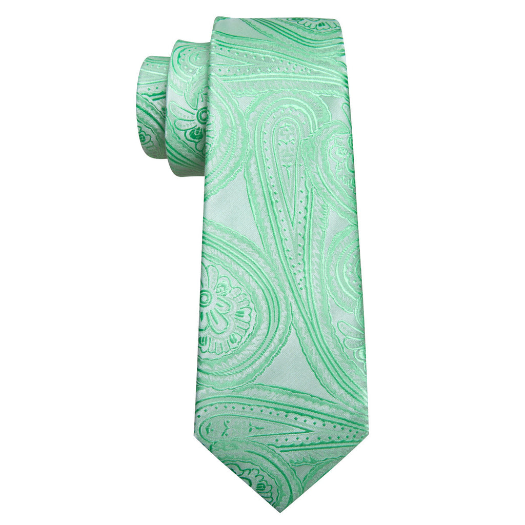 Light Green Paisley Silk Tie Set - GentCrest - View 5