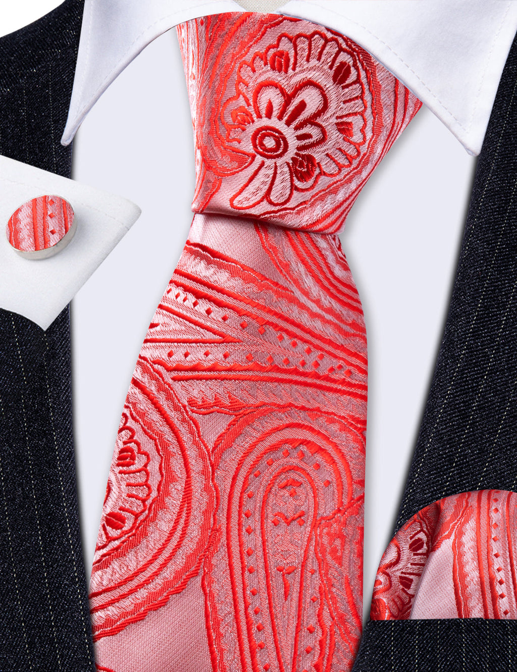 Light Red Paisley Silk Tie Set - GentCrest - View 7