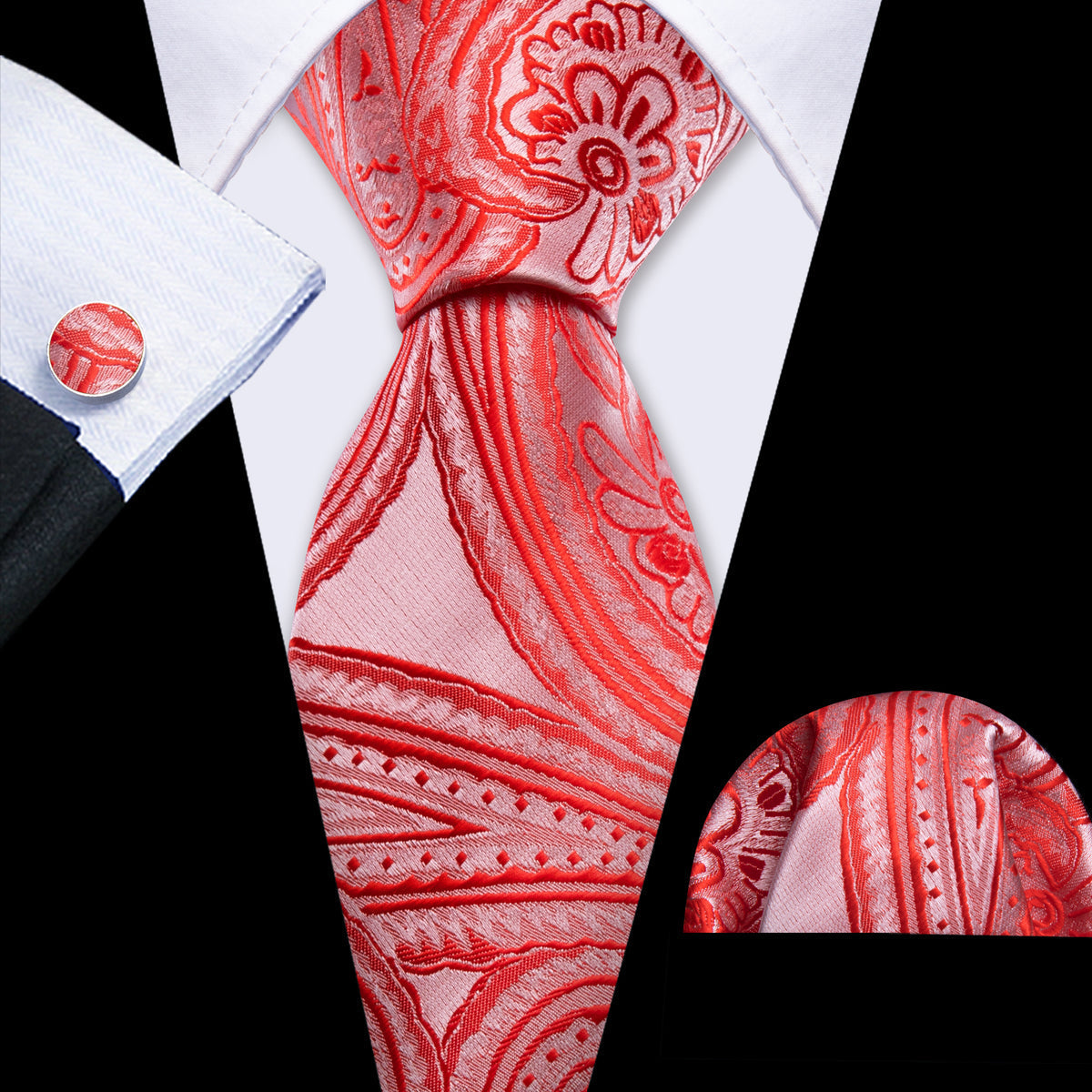 Light Red Paisley Silk Tie Set - GentCrest