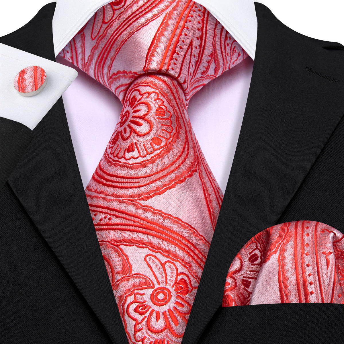 Light Red Paisley Silk Tie Set - GentCrest - View 2
