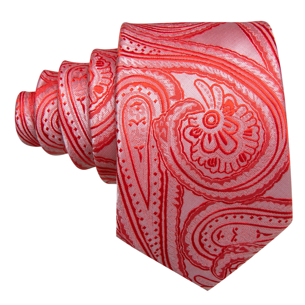 Light Red Paisley Silk Tie Set - GentCrest - View 4