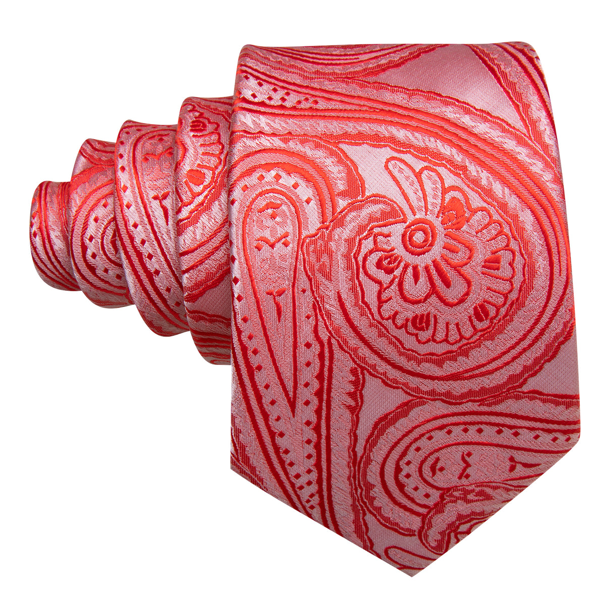 Light Red Paisley Silk Tie Set - GentCrest - View 4