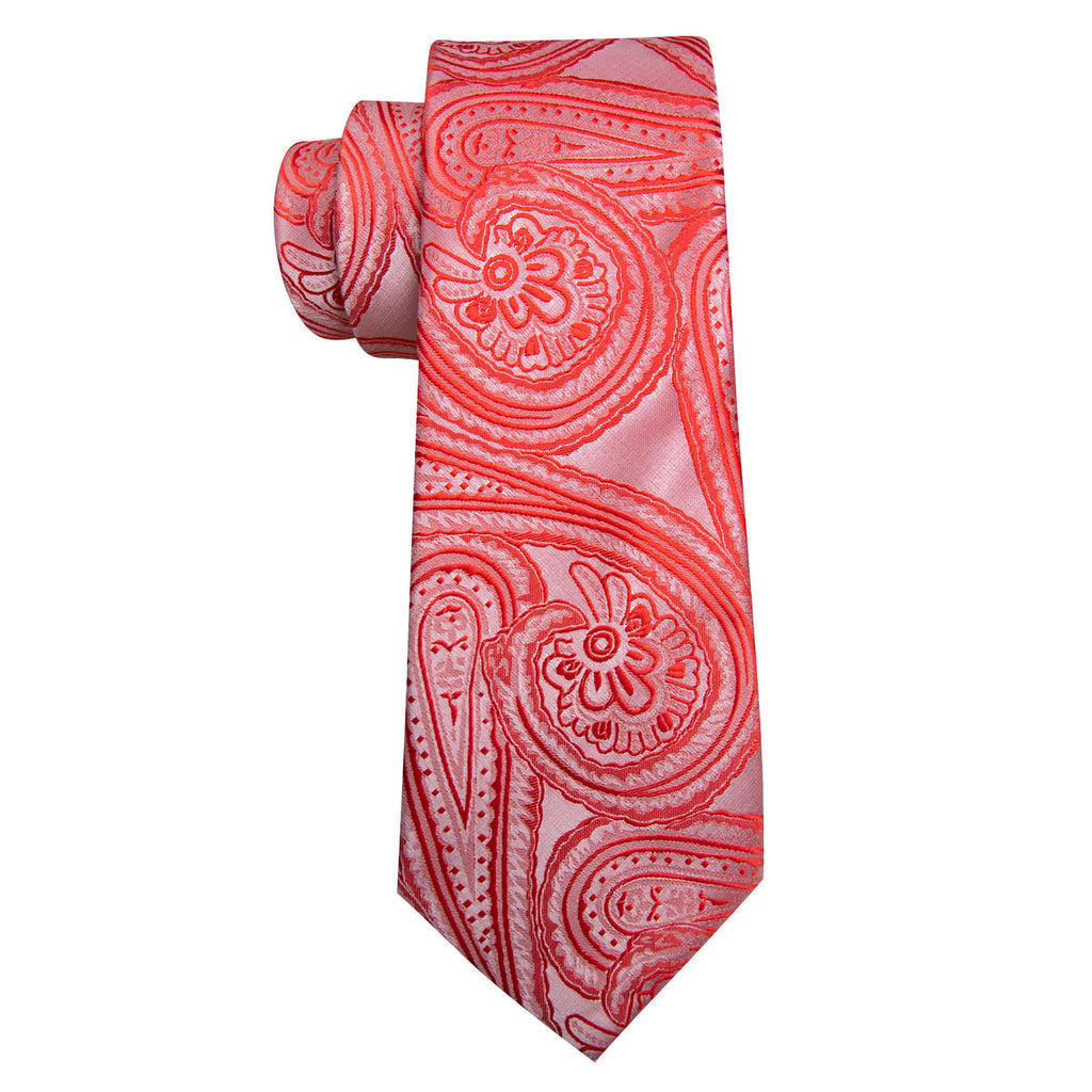 Light Red Paisley Silk Tie Set - GentCrest - View 5