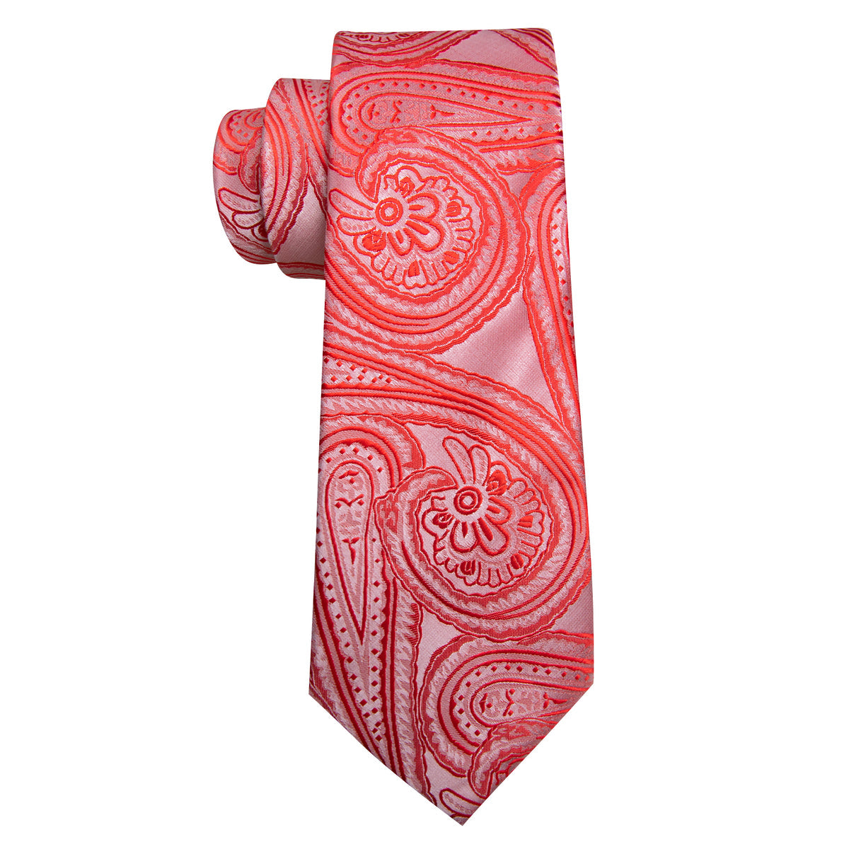 Light Red Paisley Silk Tie Set - GentCrest - View 5