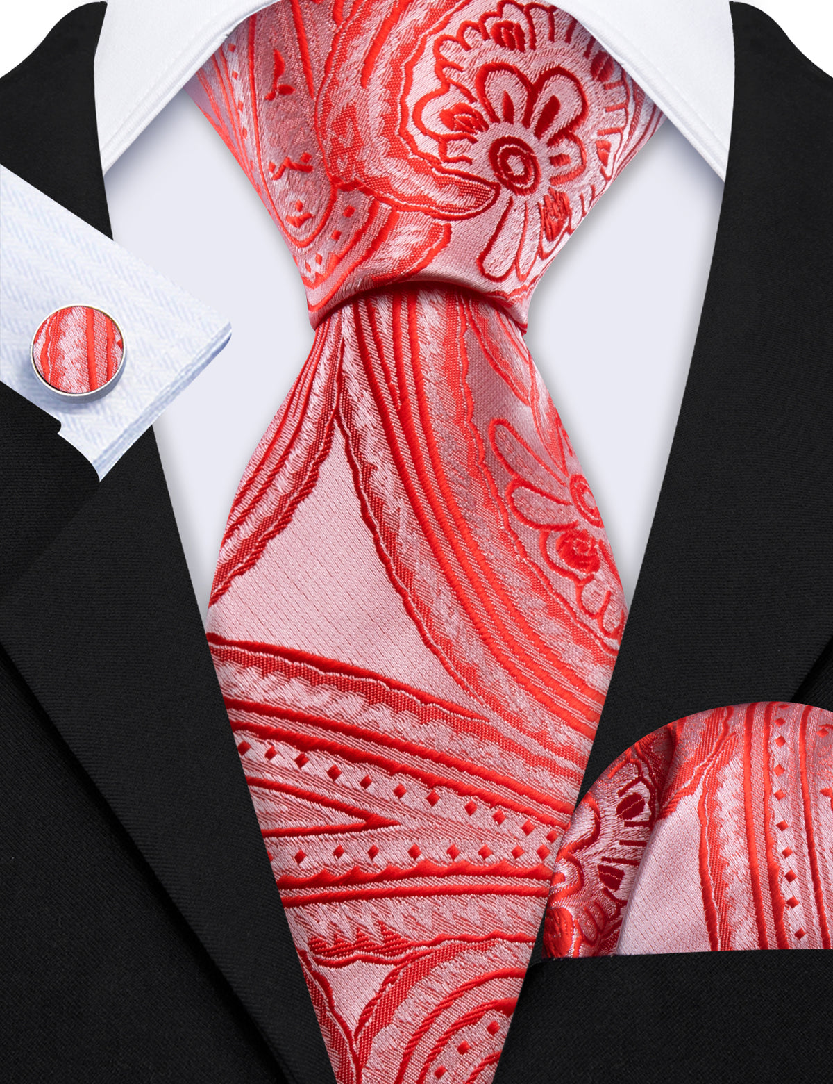 Light Red Paisley Silk Tie Set - GentCrest - View 6