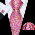 Pink Peach Blossom Jacquard Silk Tie Set - GentCrest