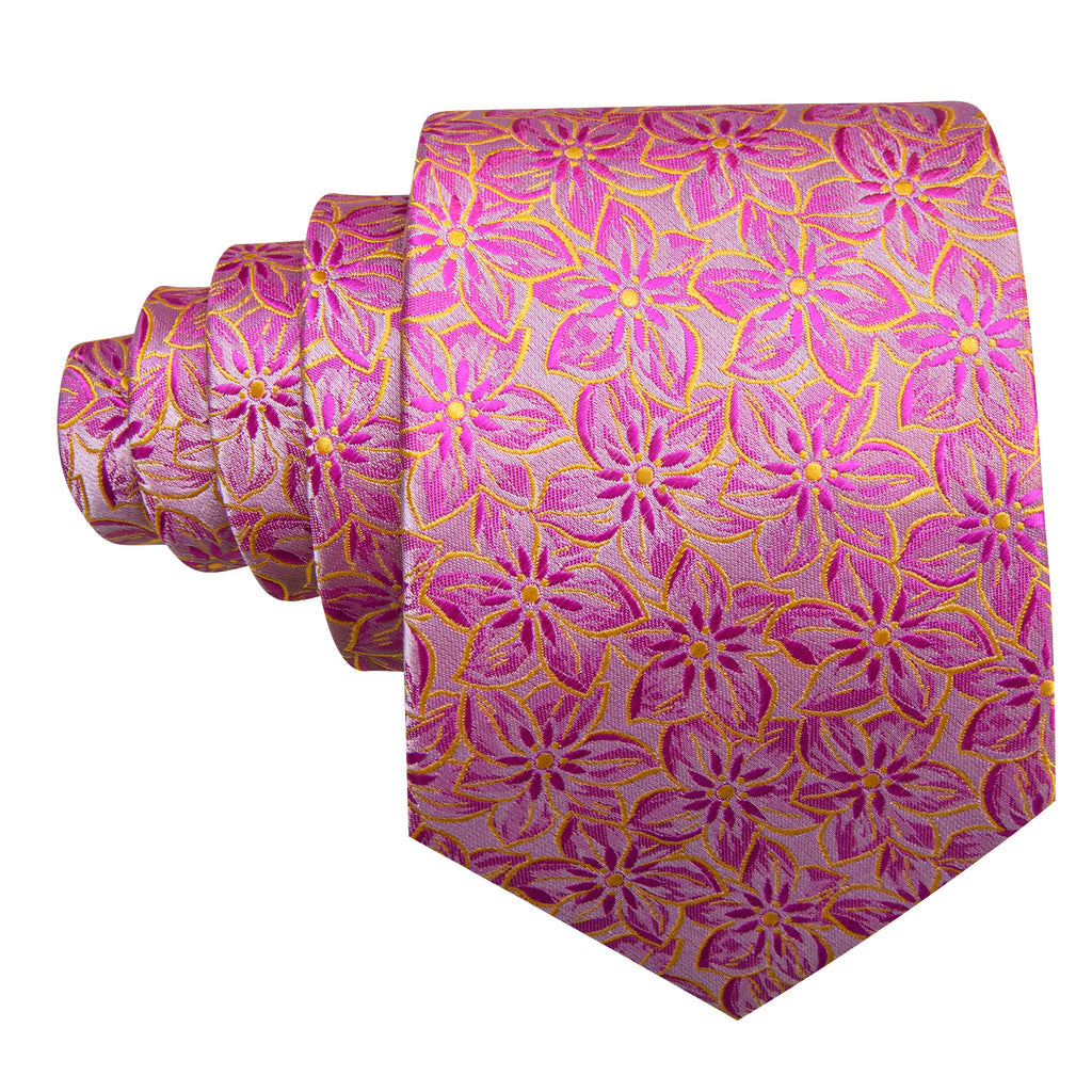 Pink Peach Blossom Jacquard Silk Tie Set - GentCrest - View 5