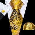 Gold Blue Floral Silk Tie Set - GentCrest